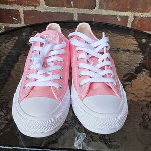 Converse Pink and White Canvas Sneakers with Classic Rubber Sole